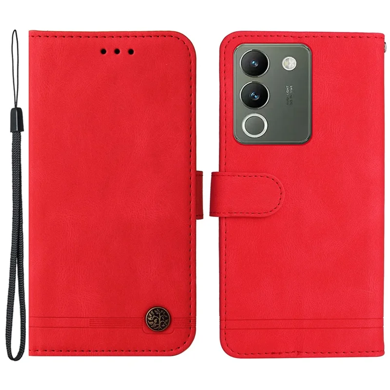 For vivo Y200 (India) 5G / V29e (Global) 5G Leather Wallet Cases Skin Touch Phone Cover Stand with Strap - Red