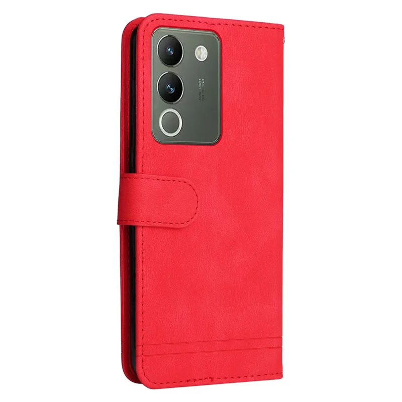 For vivo Y200 (India) 5G / V29e (Global) 5G Leather Wallet Cases Skin Touch Phone Cover Stand with Strap - Red