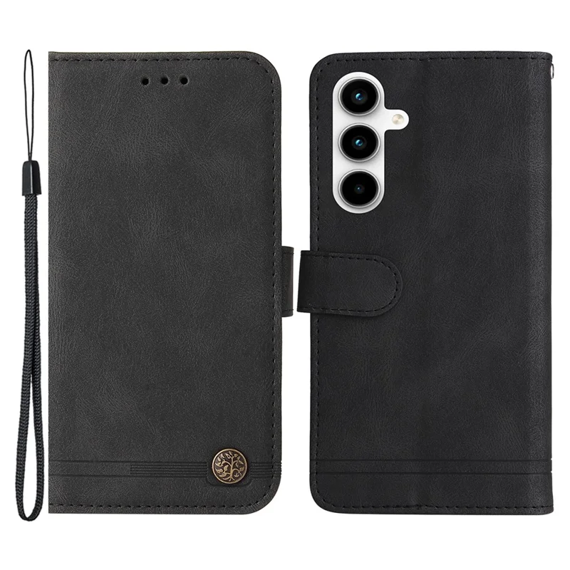 Per Samsung Galaxy A35 5G Skin-Feel Wallet Leather Case Life Tree Hardware Decor - Nero