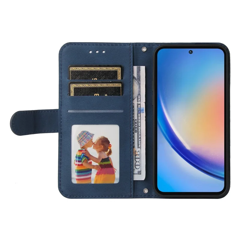 For Samsung Galaxy A35 5G Leather Wallet Cases Skin Touch Phone Cover Stand with Strap - Blue