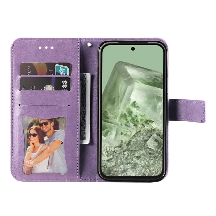 Чехол для телефона Google Pixel 8a Imprinted PU Leather Flip Wallet Phone Cover Shell - Фиолетовый