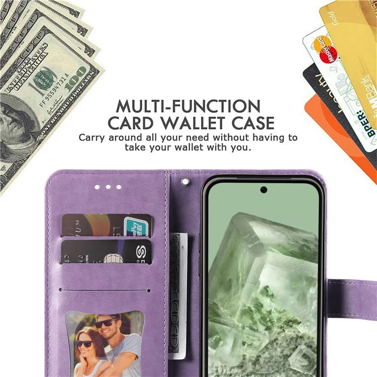 Чехол для телефона Google Pixel 8a Imprinted PU Leather Flip Wallet Phone Cover Shell - Фиолетовый