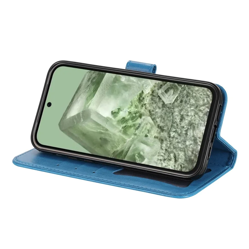 Чехол для Google Pixel 8a с цветочным узором, из искусственной кожи с отделением для карт и подставкой - Синий