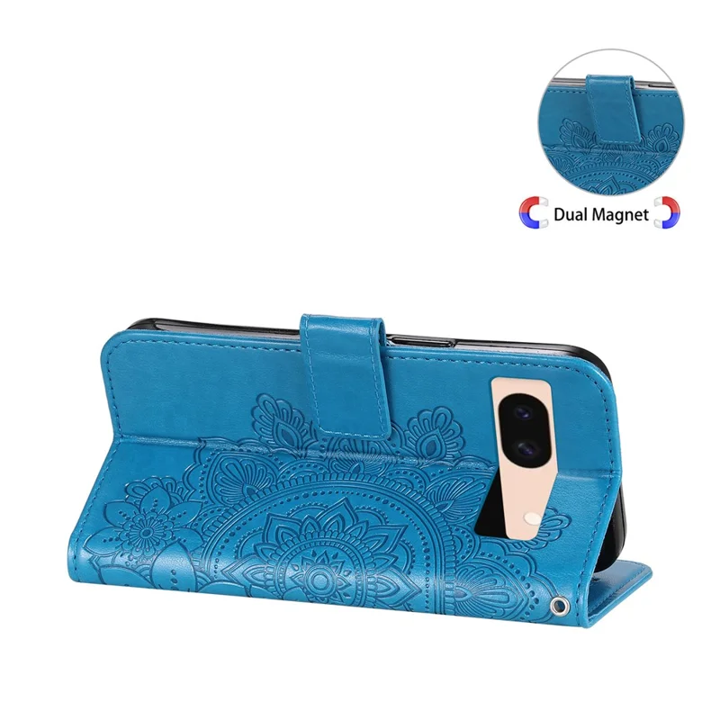 Чехол для Google Pixel 8a с цветочным узором, из искусственной кожи с отделением для карт и подставкой - Синий