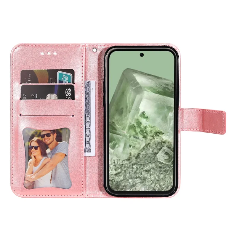 Obudowa do Google Pixel 8a z Motywem Kwiatowym, Portfel z Pielęgniarką z Syntetycznej Skóry z Funkcją Stojaka - Różowa