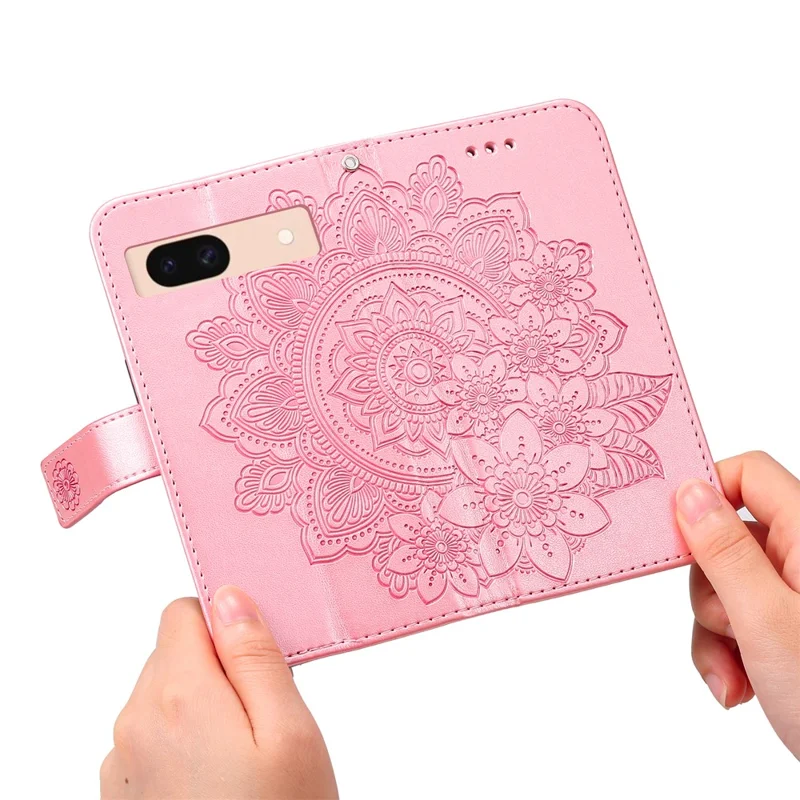 Obudowa do Google Pixel 8a z Motywem Kwiatowym, Portfel z Pielęgniarką z Syntetycznej Skóry z Funkcją Stojaka - Różowa