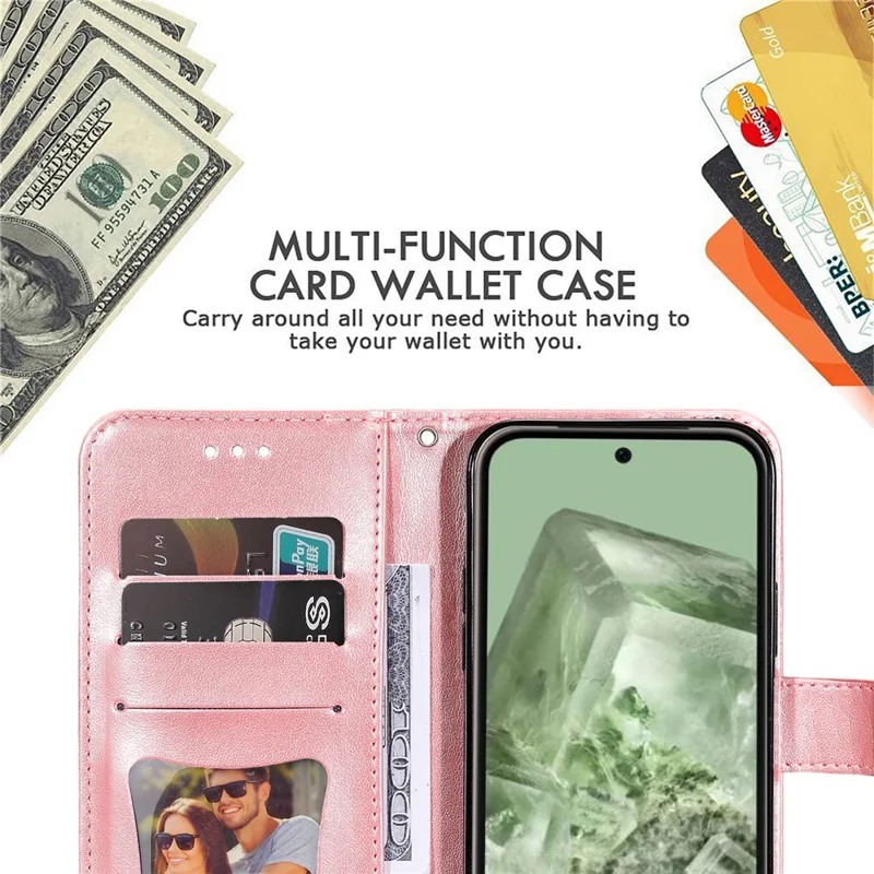 Obudowa do Google Pixel 8a z Motywem Kwiatowym, Portfel z Pielęgniarką z Syntetycznej Skóry z Funkcją Stojaka - Różowa