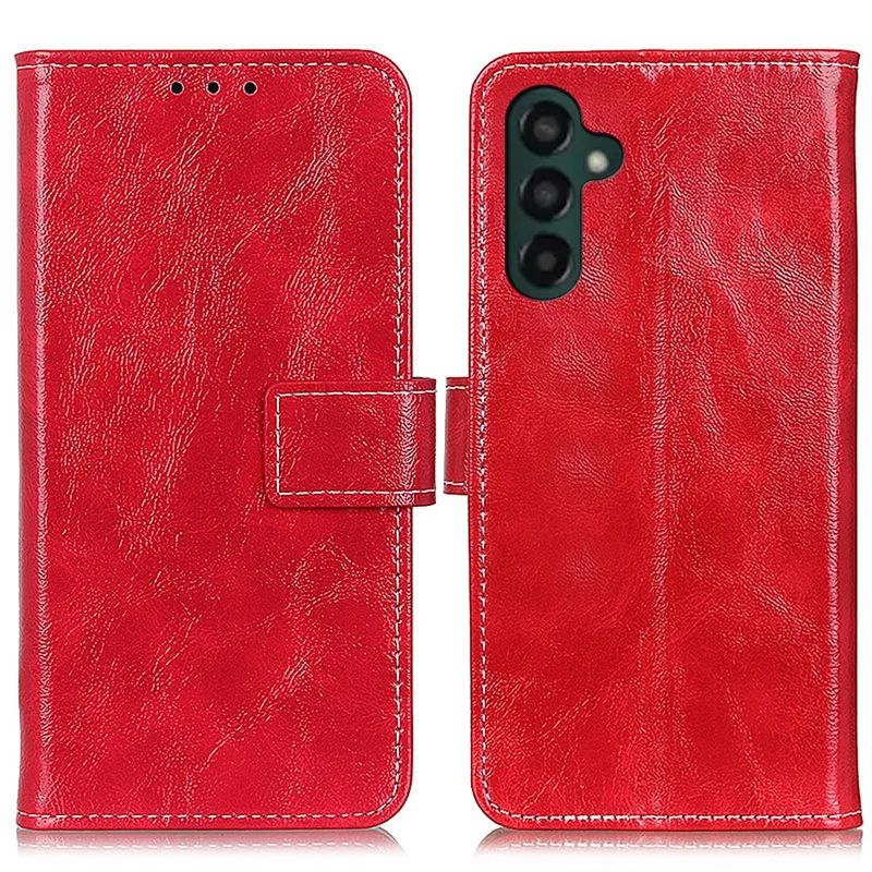 Vintage Crazy Horse Texture Case for Samsung Galaxy A55 5G  Magnetic PU Leather Stand Cover - Red