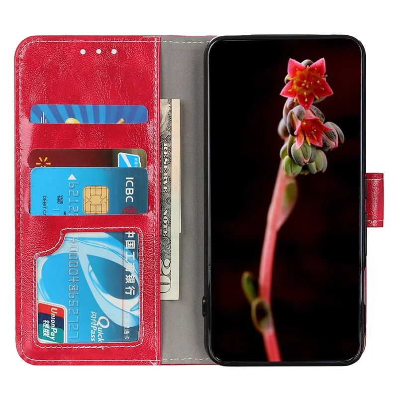 Vintage Crazy Horse Texture Case for Samsung Galaxy A55 5G  Magnetic PU Leather Stand Cover - Red