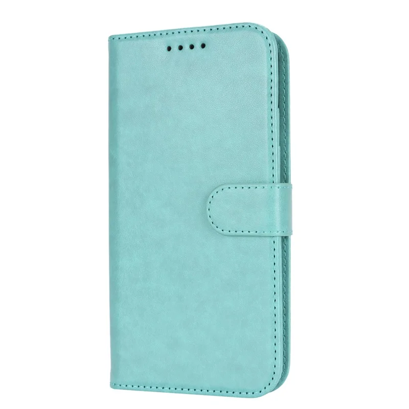 For iPhone 15 Cell Phone Case R61 Texture Felled Seam Flip Cover with Stand Wallet - Light Green