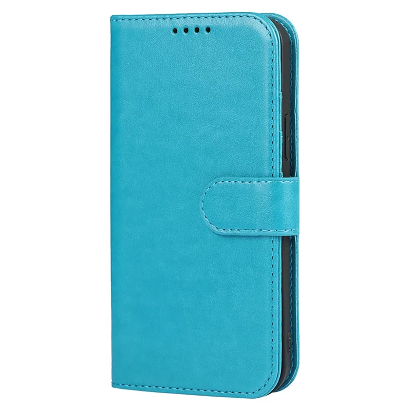 For iPhone 15 Cell Phone Case R61 Texture Felled Seam Flip Cover with Stand Wallet - Blue