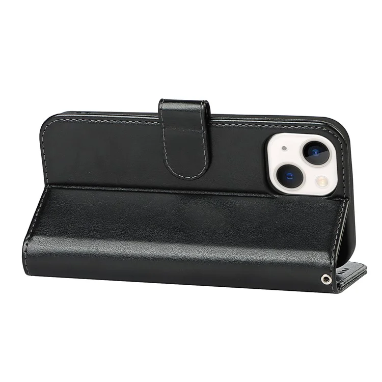 Pour iPhone 15 Plus R61 Texture Printed Wallet Case Stand Feature with Wrist Strap - Noir