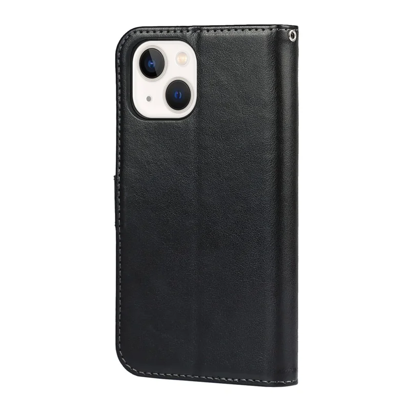 Pour iPhone 15 Plus R61 Texture Printed Wallet Case Stand Feature with Wrist Strap - Noir