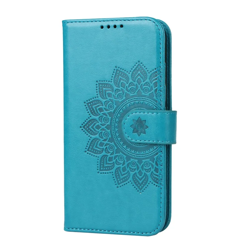 For iPhone 15 Plus R61 Texture Printed Wallet Case Stand Feature with Wrist Strap - Blue