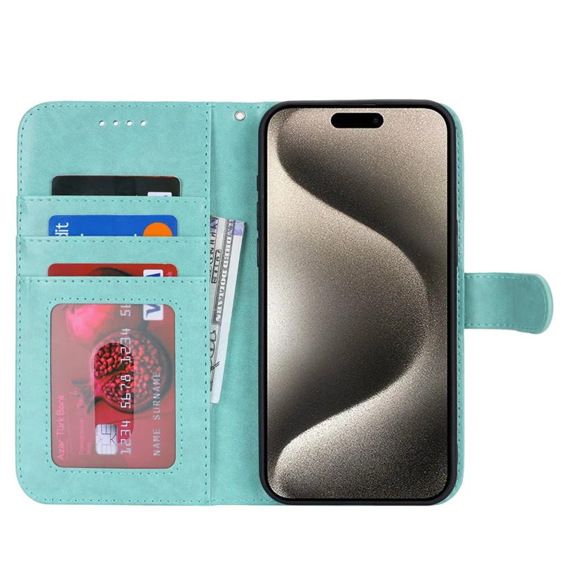 For iPhone 15 Pro Cell Phone Case R61 Texture Felled Seam PU Leather Cover with Stand - Light Green
