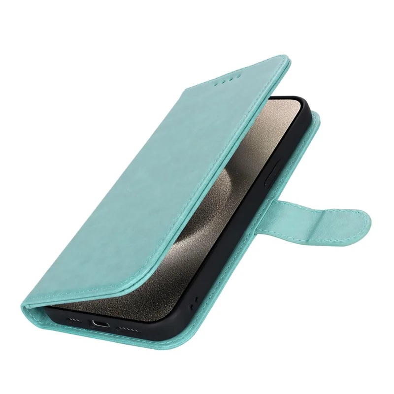 For iPhone 15 Pro Cell Phone Case R61 Texture Felled Seam PU Leather Cover with Stand - Light Green