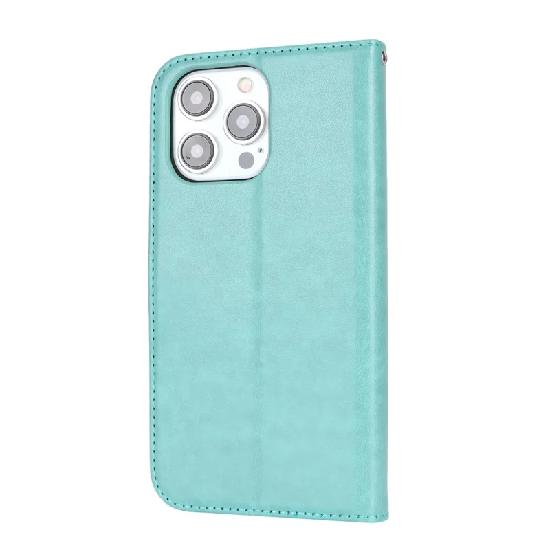 For iPhone 15 Pro Cell Phone Case R61 Texture Felled Seam PU Leather Cover with Stand - Light Green