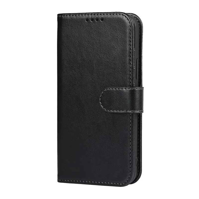 For iPhone 15 Pro Cell Phone Case R61 Texture Felled Seam PU Leather Cover with Stand - Black