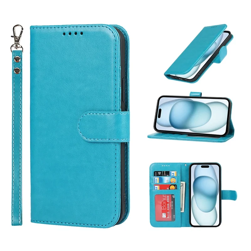 Capa para iPhone 15 Plus R61 Texture Wallet Leather Phone Shell - Azul