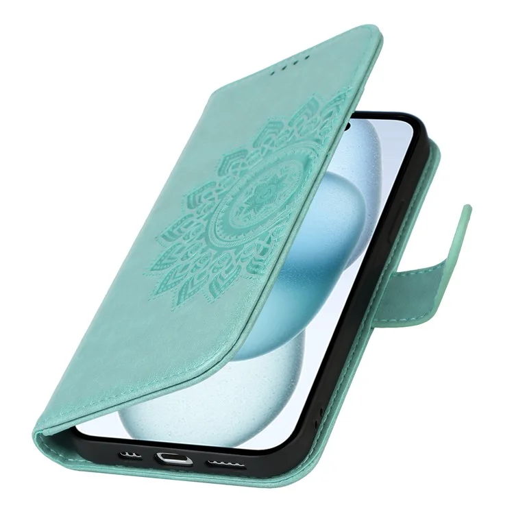 Для iPhone 15 R61 Texture Wallet Case с печатным дизайном, чехол из искусственной кожи - светло-зеленый
