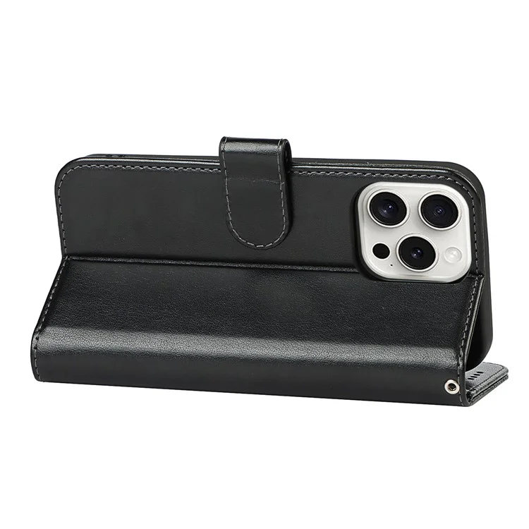 Für iPhone 15 Pro Wallet Leather Cover R61 Textur PU Leder Stand Case - Schwarz