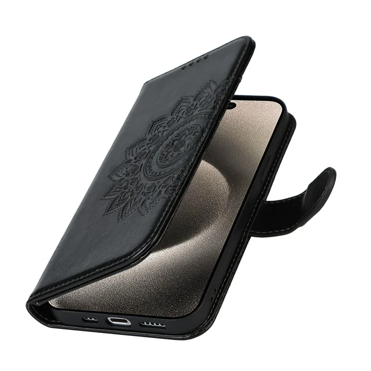 Für iPhone 15 Pro Wallet Leather Cover R61 Textur PU Leder Stand Case - Schwarz