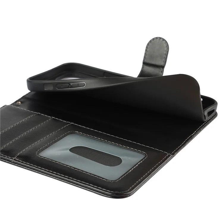 Für iPhone 15 Pro Wallet Leather Cover R61 Textur PU Leder Stand Case - Schwarz