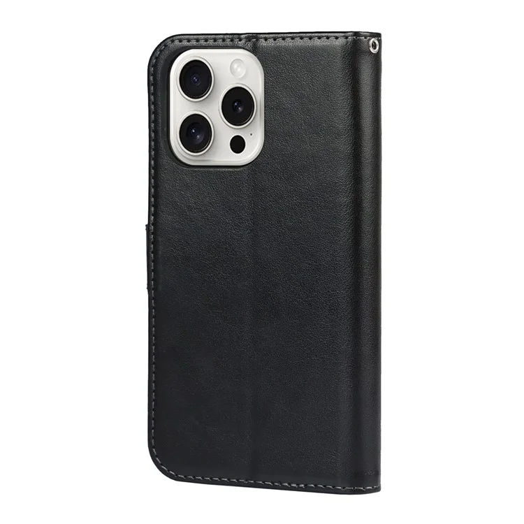 Für iPhone 15 Pro Wallet Leather Cover R61 Textur PU Leder Stand Case - Schwarz