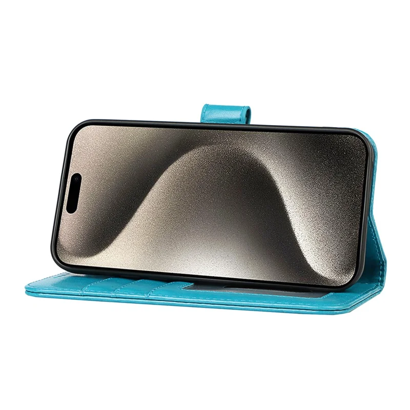 For iPhone 15 Pro Max Wallet Phone Case R61 Texture PU Leather Magnetic Protective Cover - Blue