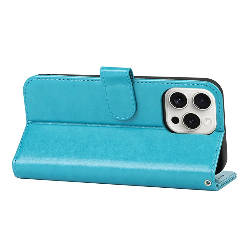 For iPhone 15 Pro Max Wallet Phone Case R61 Texture PU Leather Magnetic Protective Cover - Blue