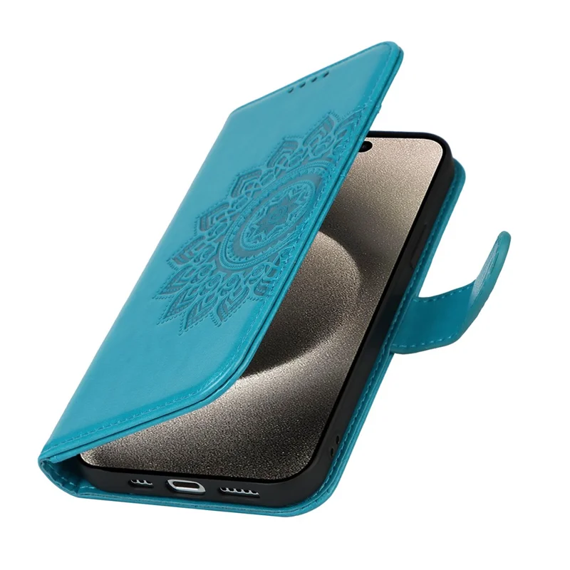 For iPhone 15 Pro Max Wallet Phone Case R61 Texture PU Leather Magnetic Protective Cover - Blue