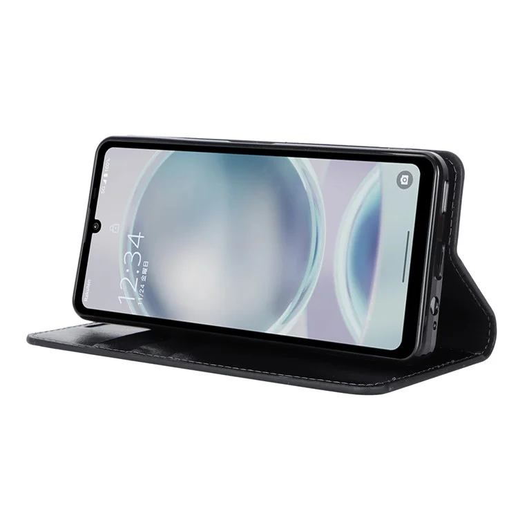 Для Sharp Aquos Sense 8 Раскол Кожаный Кошелек Сумасшедшая Лошадь Текстура Flip Folio Case Cover - Черный