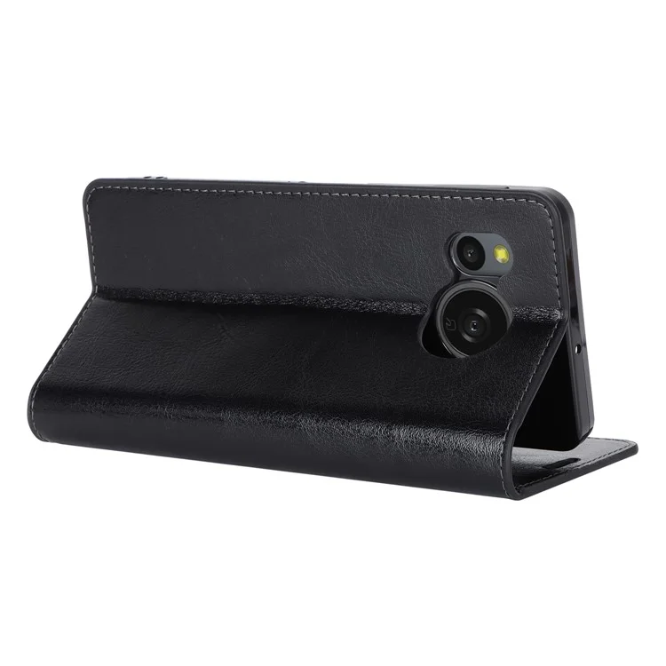 Для Sharp Aquos Sense 8 Раскол Кожаный Кошелек Сумасшедшая Лошадь Текстура Flip Folio Case Cover - Черный