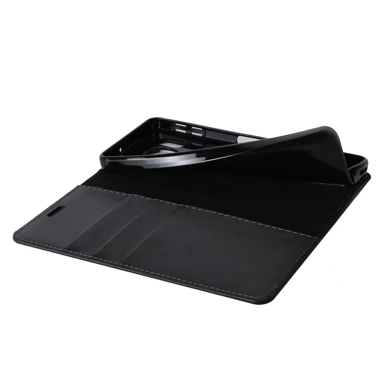 Для Sharp Aquos Sense 8 Раскол Кожаный Кошелек Сумасшедшая Лошадь Текстура Flip Folio Case Cover - Черный