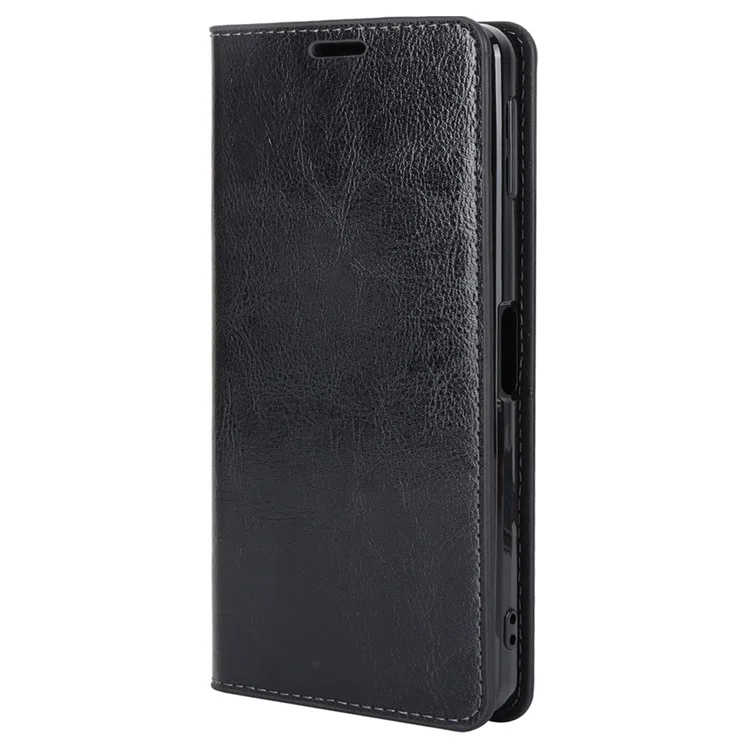 Для Sharp Aquos Sense 8 Раскол Кожаный Кошелек Сумасшедшая Лошадь Текстура Flip Folio Case Cover - Черный