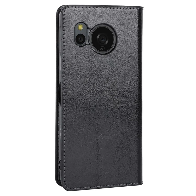 Для Sharp Aquos Sense 8 Раскол Кожаный Кошелек Сумасшедшая Лошадь Текстура Flip Folio Case Cover - Черный