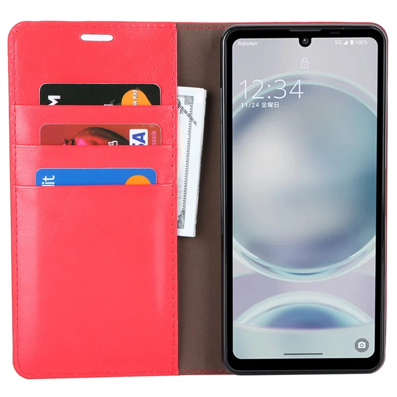 Til Sharp Aquos Sense 8 Split Læder Wallet Crazy Horse Struktur Flip Folio Case Cover - Rød