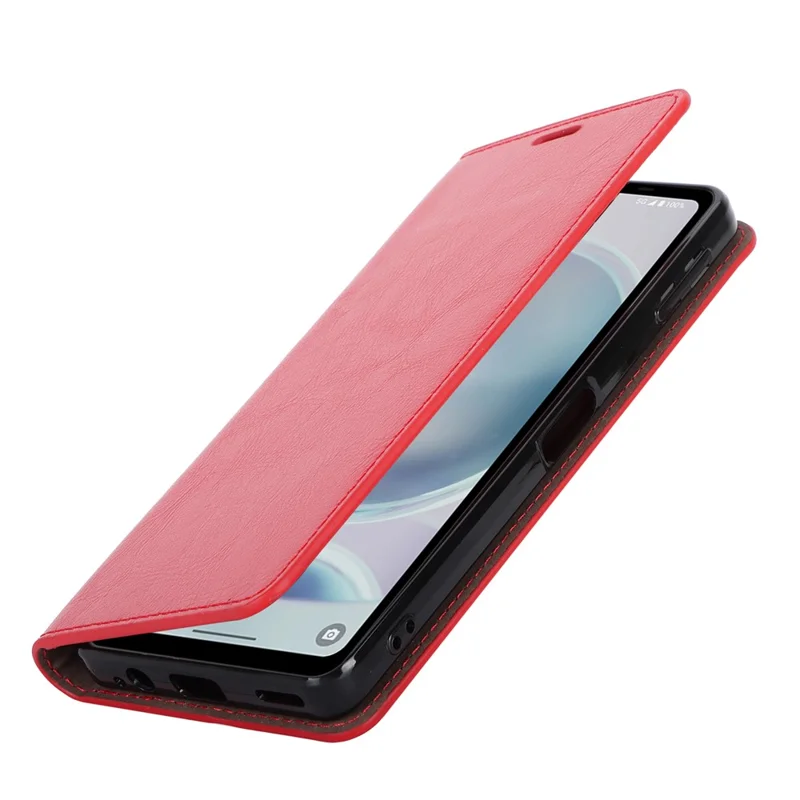 Til Sharp Aquos Sense 8 Split Læder Wallet Crazy Horse Struktur Flip Folio Case Cover - Rød