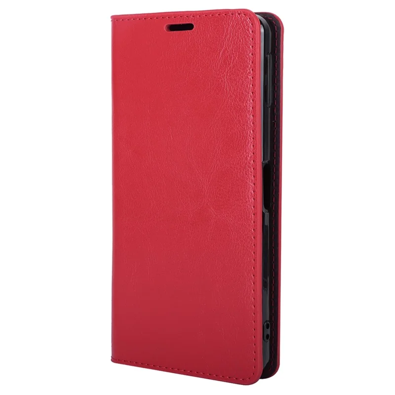 Til Sharp Aquos Sense 8 Split Læder Wallet Crazy Horse Struktur Flip Folio Case Cover - Rød