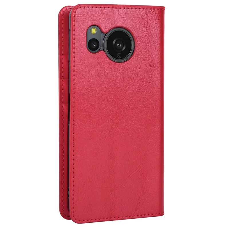 Til Sharp Aquos Sense 8 Split Læder Wallet Crazy Horse Struktur Flip Folio Case Cover - Rød