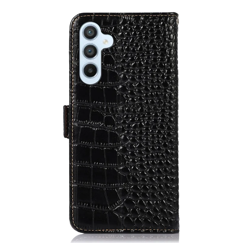 Wallet Case für Samsung Galaxy A55 5G, echtes Kuhlederloch mit Krokodilstruktur, RFID-blockierender Überzug - Schwarz