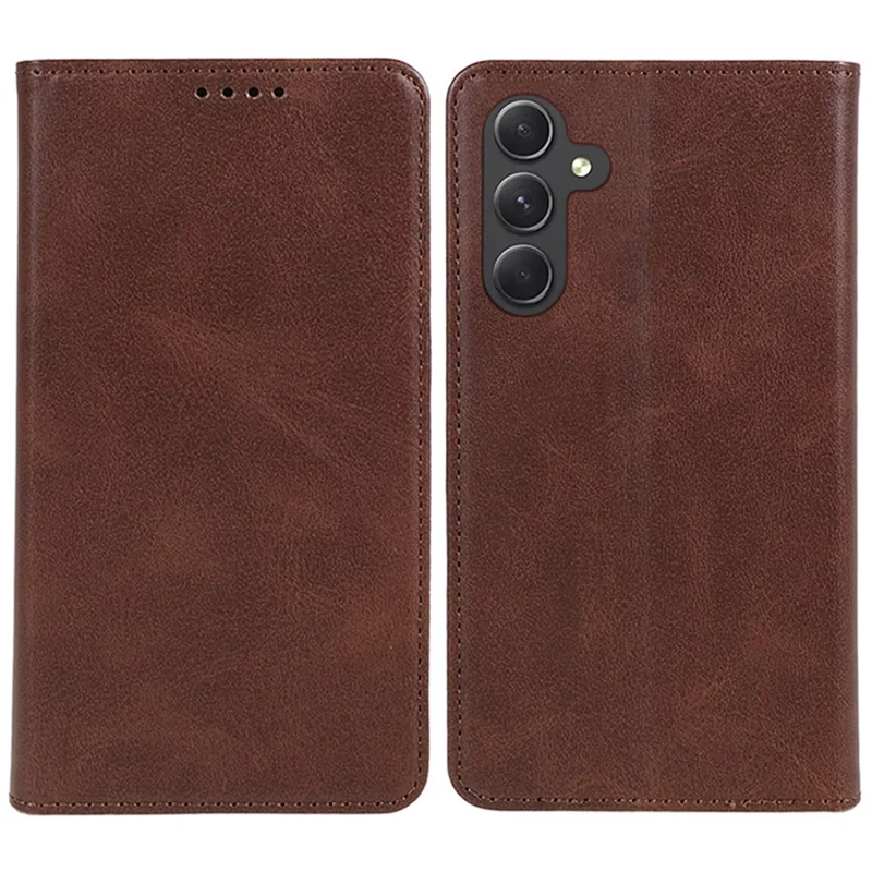 For Samsung Galaxy A35 5G Case Calf Texture PU Leather Anti-Scratch Phone Cover - Brown