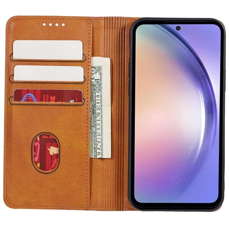 Per Samsung Galaxy A55 5G Case Calf Texture PU Leather Shell Slim-Fit Mobile Phone Cover - Khaki