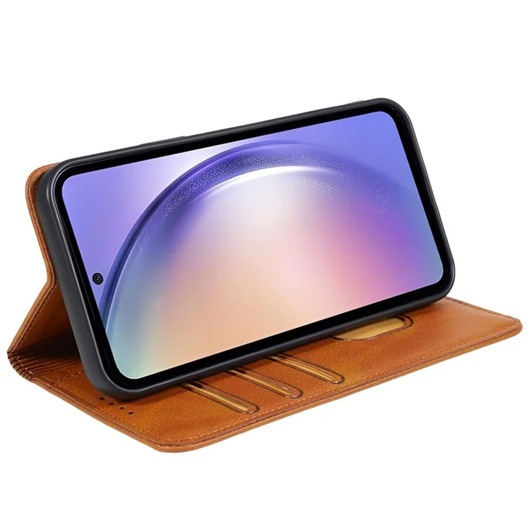 Per Samsung Galaxy A55 5G Case Calf Texture PU Leather Shell Slim-Fit Mobile Phone Cover - Khaki