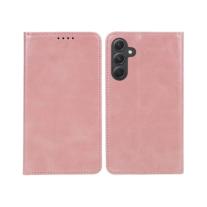 For Samsung Galaxy A55 5G Case Calf Texture PU Leather Shell Slim-Fit Mobile Phone Cover - Rose Gold