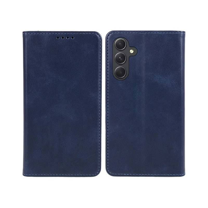 For Samsung Galaxy A55 5G Case Kalvlæder PU-læder Shell Slank mobiltelefonbeskyttelsesdæksel - Blå