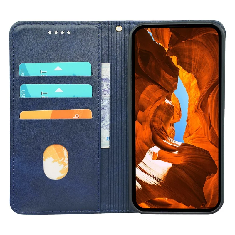 For Samsung Galaxy A55 5G Case Kalvlæder PU-læder Shell Slank mobiltelefonbeskyttelsesdæksel - Blå