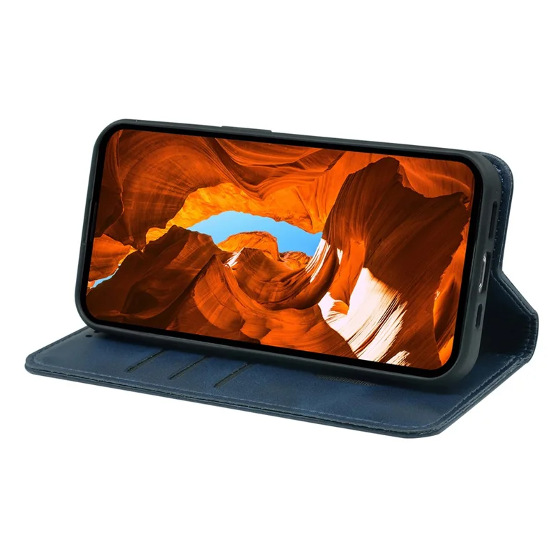 For Samsung Galaxy A55 5G Case Kalvlæder PU-læder Shell Slank mobiltelefonbeskyttelsesdæksel - Blå