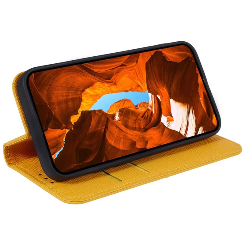 For Samsung Galaxy A55 5G Magnetic Auto Closing Phone Cover Case Wallet with Stand - Yellow
