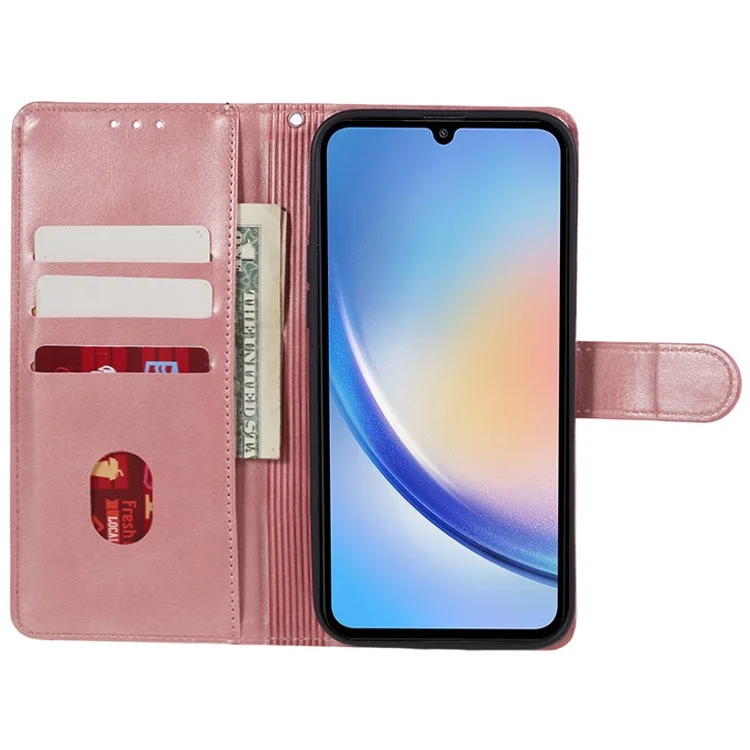 Para Samsung Galaxy A55 5G Case Calf Texture PU Leather Wallet Cell Phone Cover - Rose Gold